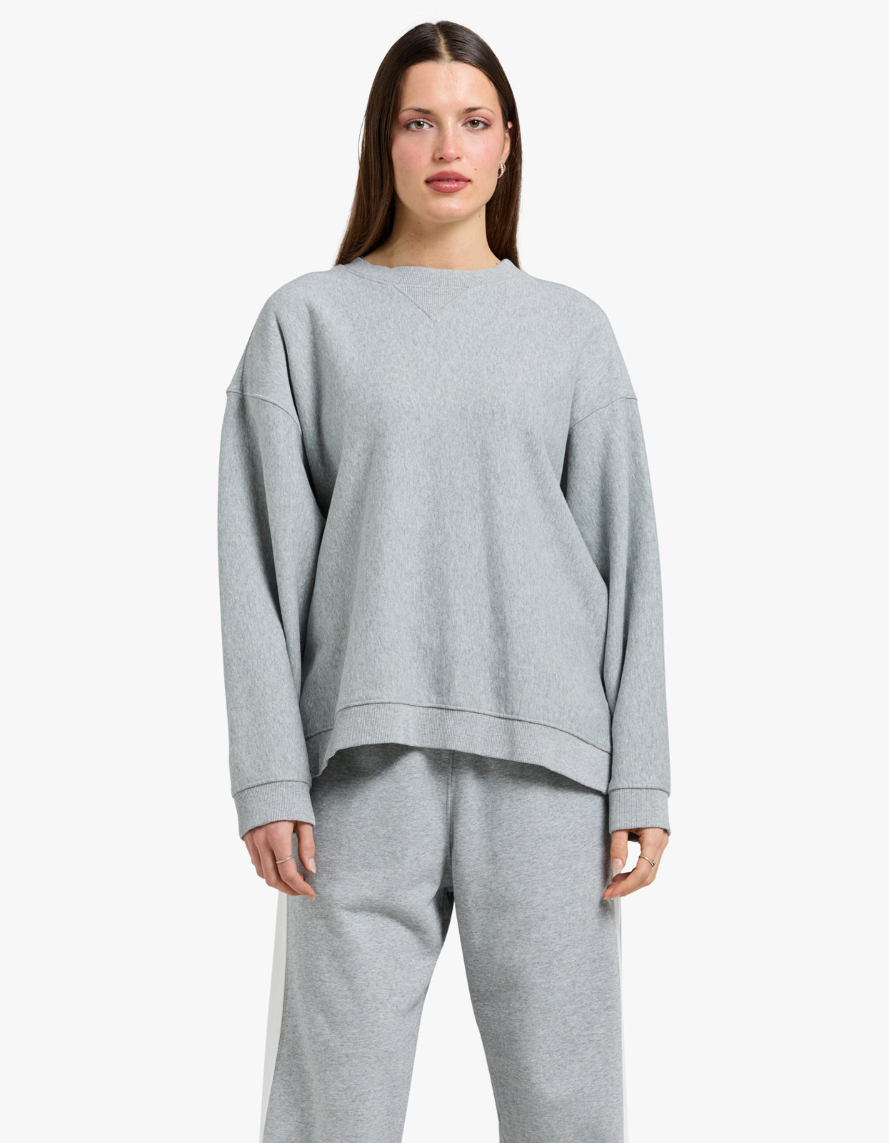 Fleece Split Hem Crew Sweat - Grey Marle