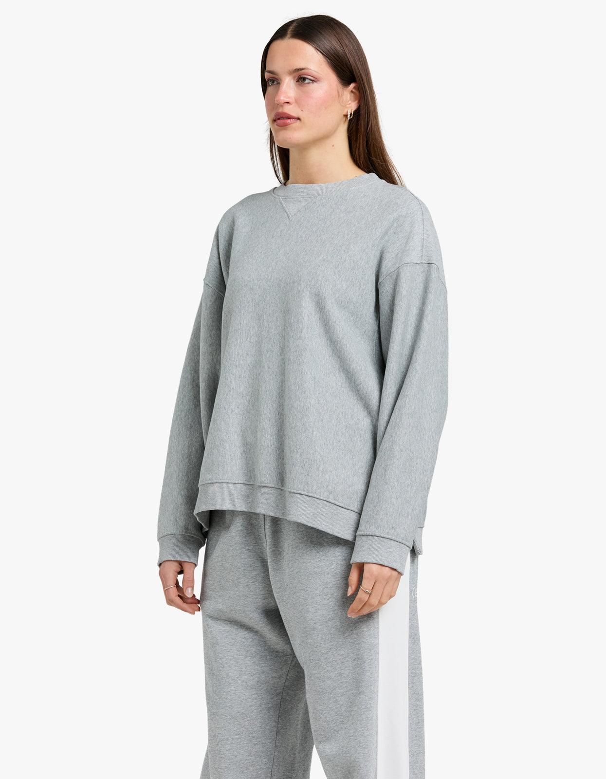 Fleece Split Hem Crew Sweat - Grey Marle