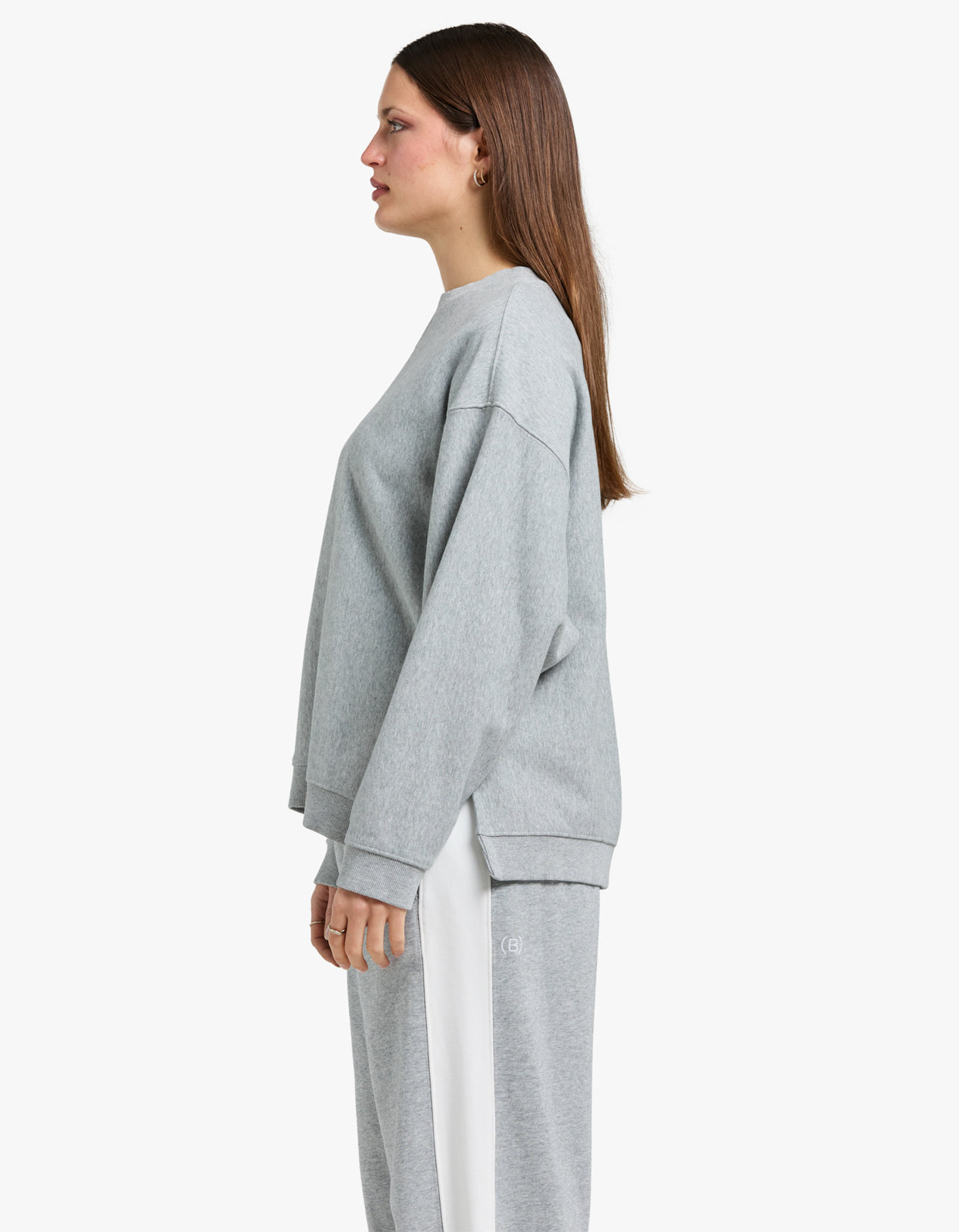 Fleece Split Hem Crew Sweat - Grey Marle