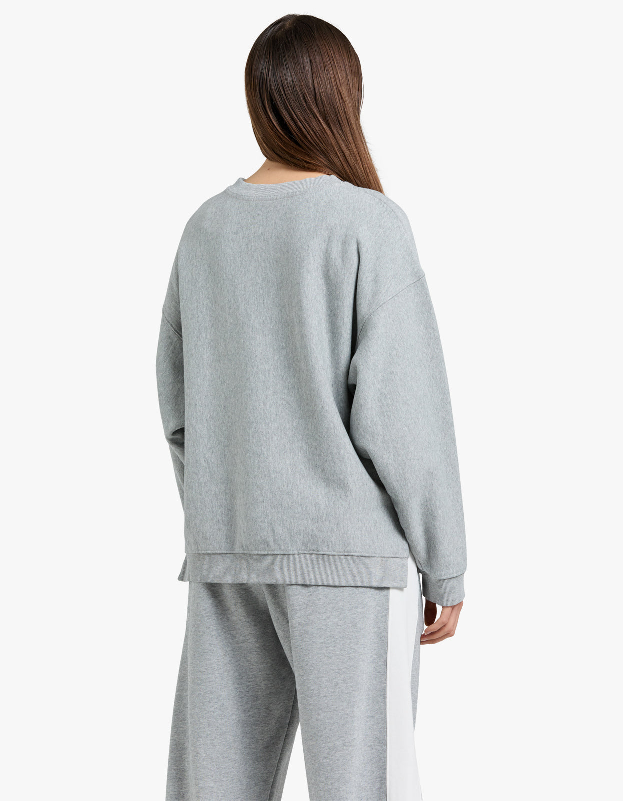Fleece Split Hem Crew Sweat - Grey Marle