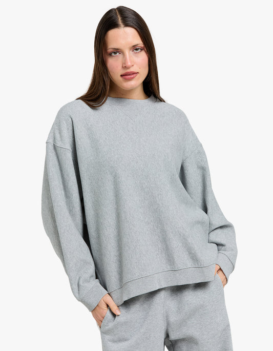 Fleece Split Hem Crew Sweat - Grey Marle