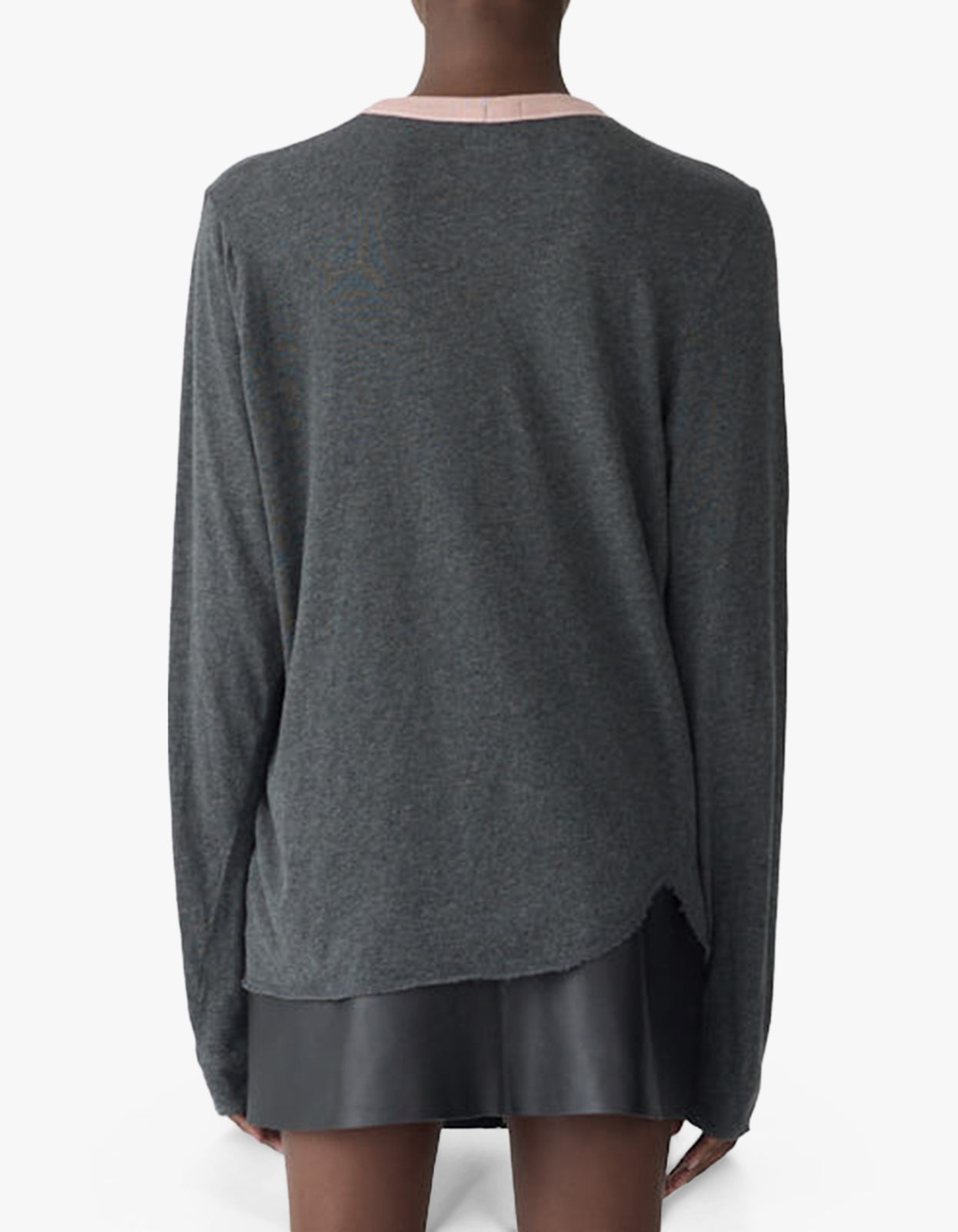 Contrast Scoop Hem L/S T-S - Charcoal Marl/Pink