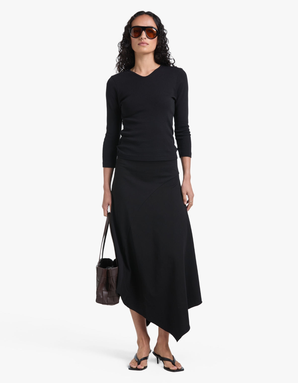 3/4 Sleeve V-Neck T-Shirt - Black