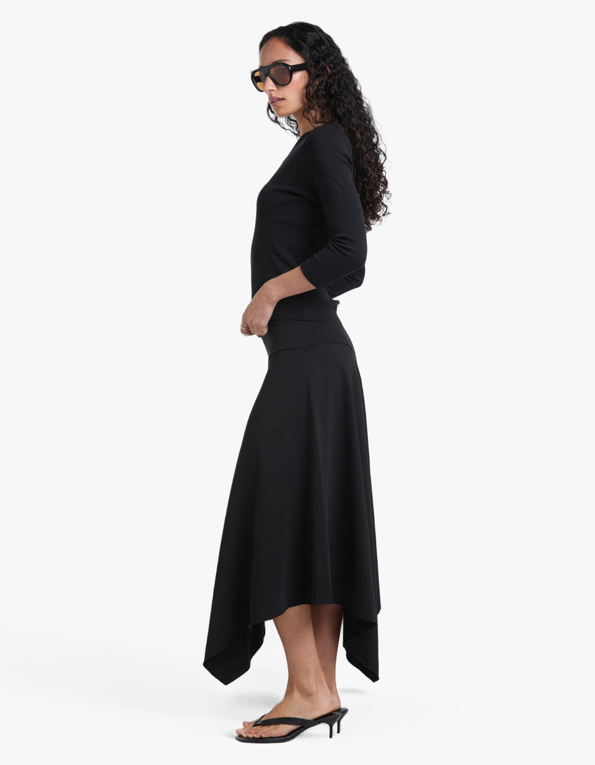 3/4 Sleeve V-Neck T-Shirt - Black