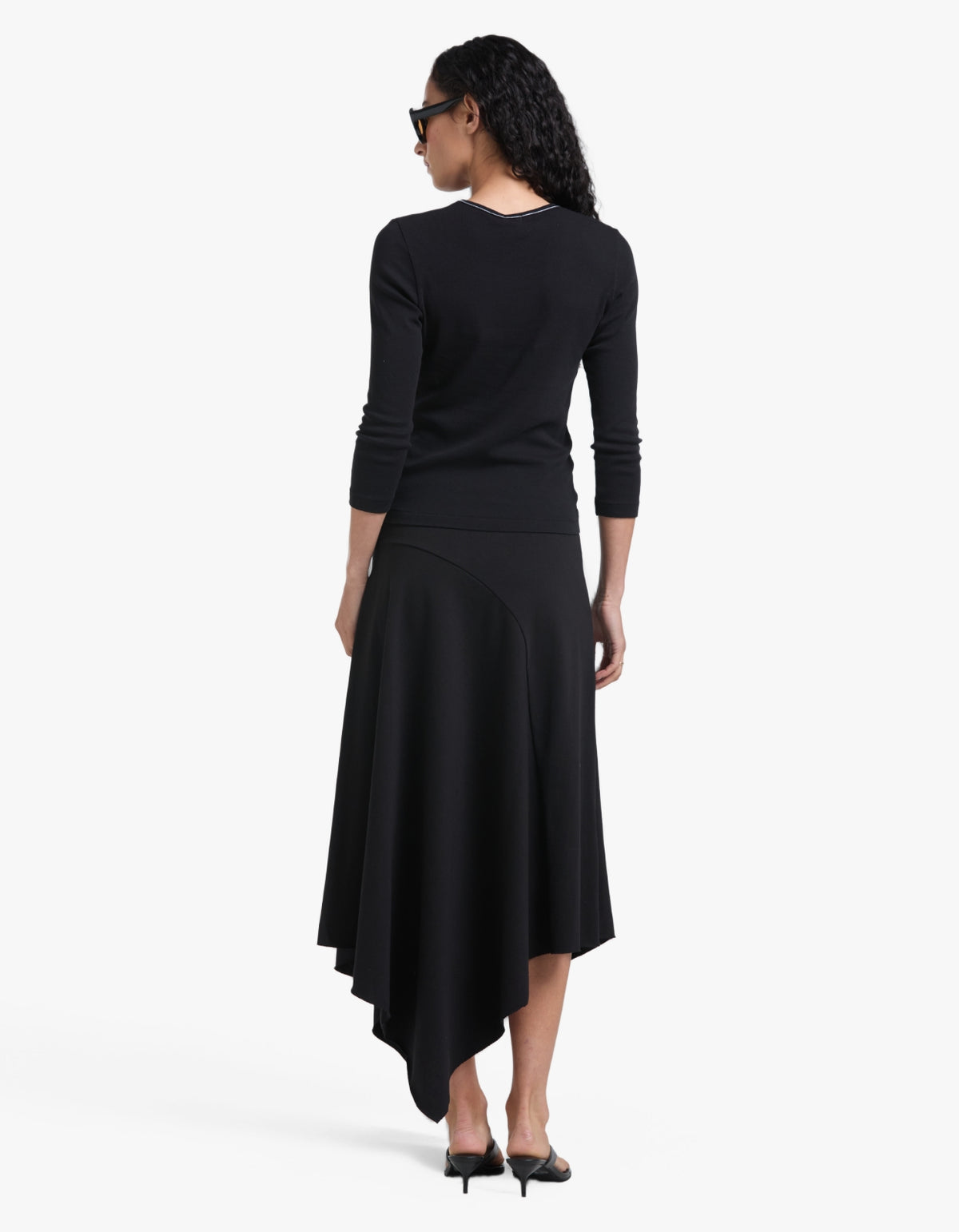 3/4 Sleeve V-Neck T-Shirt - Black