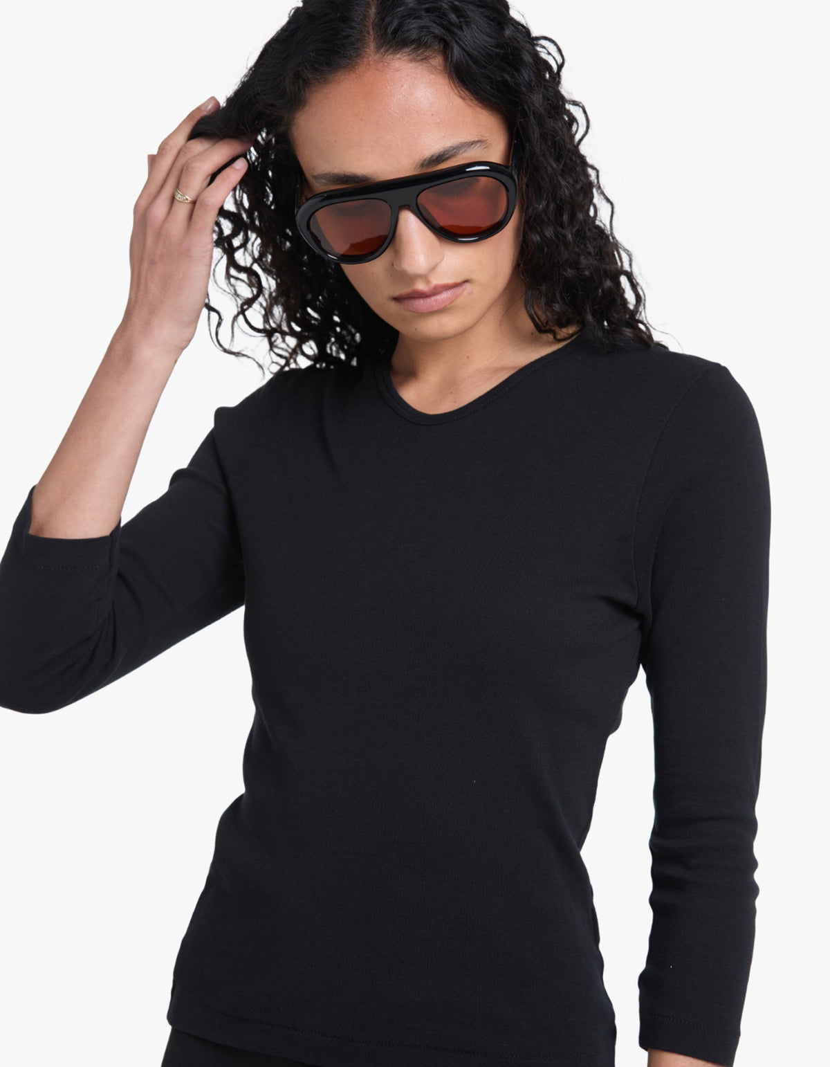 3/4 Sleeve V-Neck T-Shirt - Black