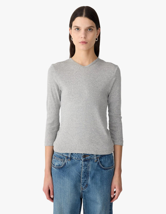 3/4 Sleeve V-Neck T-Shirt - Grey Marle
