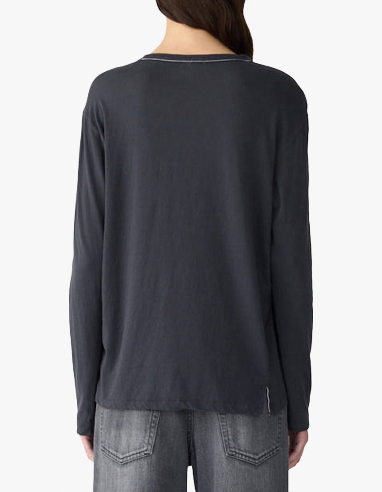 Raw Neck Cut Out L/S T-Shirt - Washed Navy