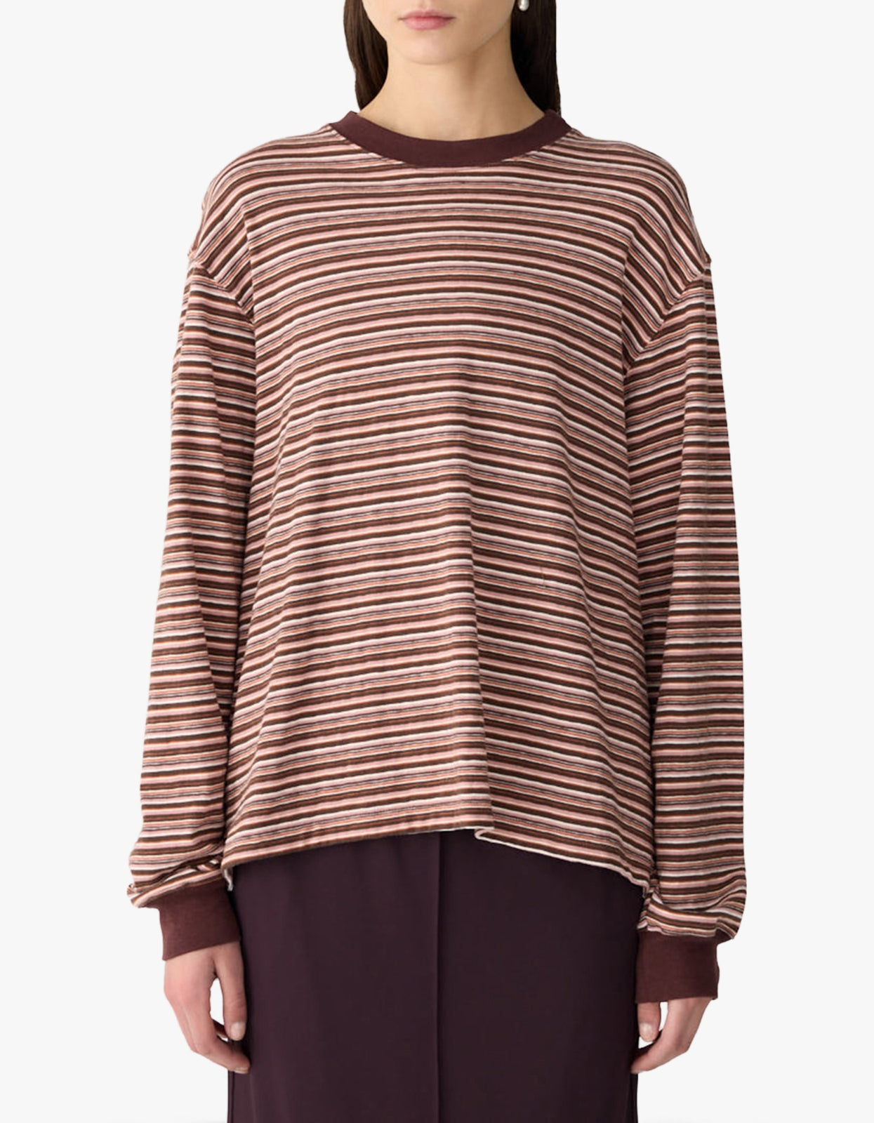 Stripe Slouch L/S T-Shirt - Pink/Orange/Plum