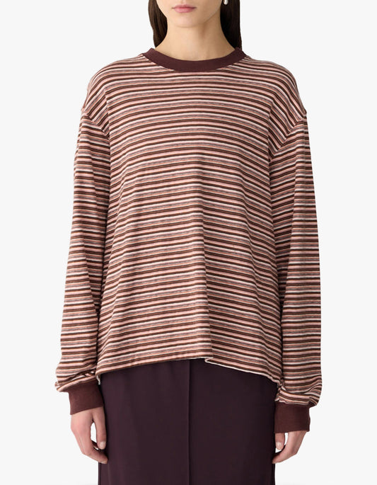 Stripe Slouch L/S T-Shirt - Pink/Orange/Plum