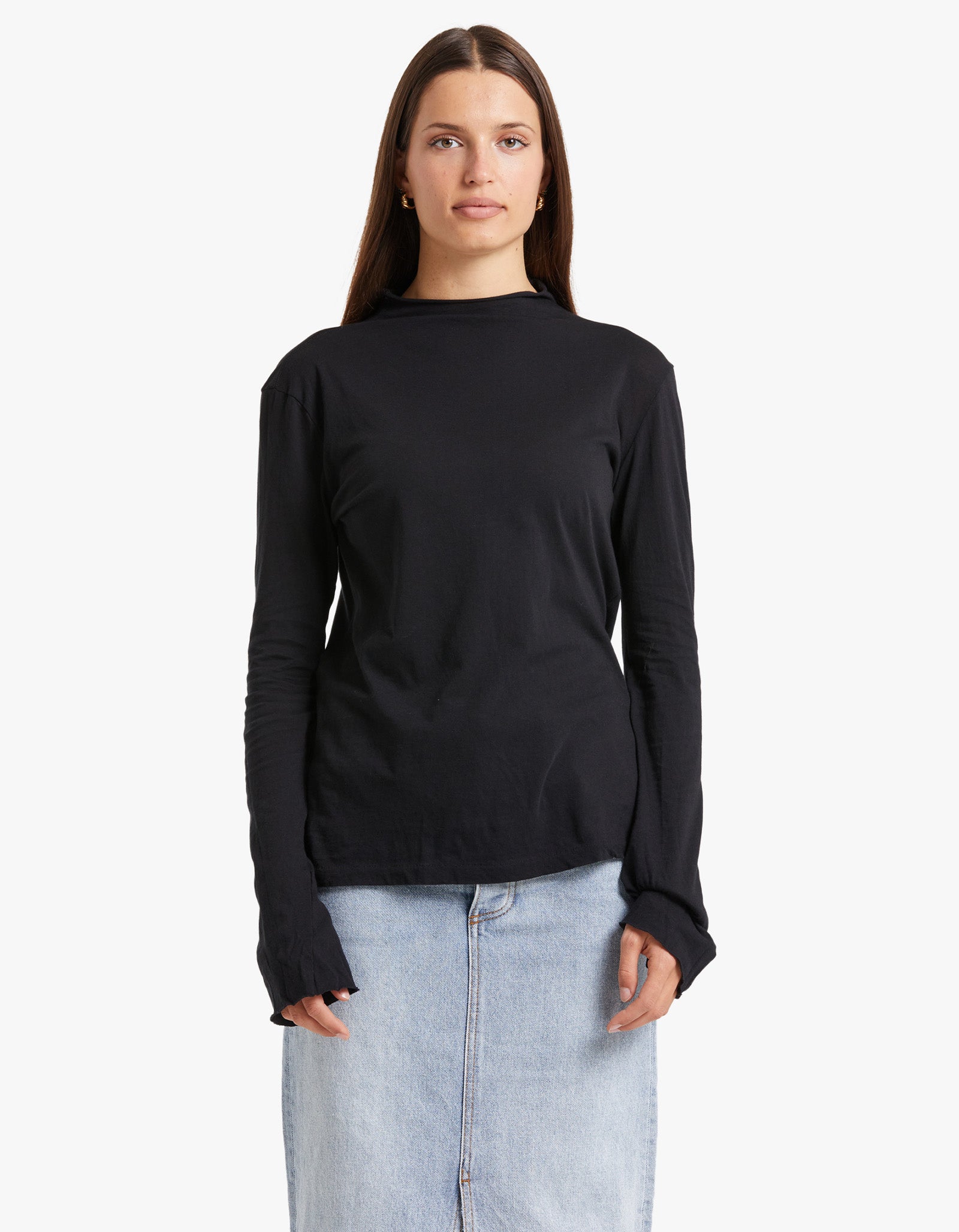 Superette Womens Raised Neck Slim L S T Shirt Black