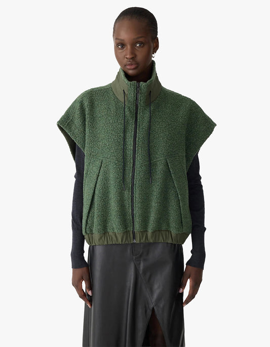 Textured Wool Popover Vest - Dark Green
