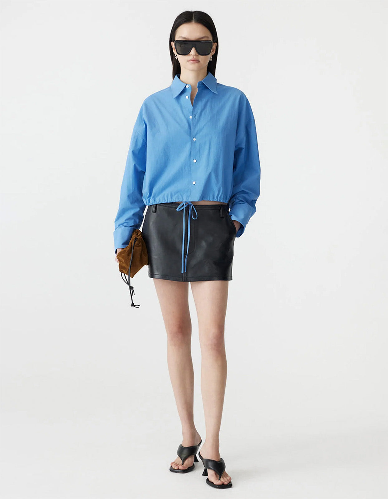 Crushed Cotton Gathered Shirt - Cornflower
