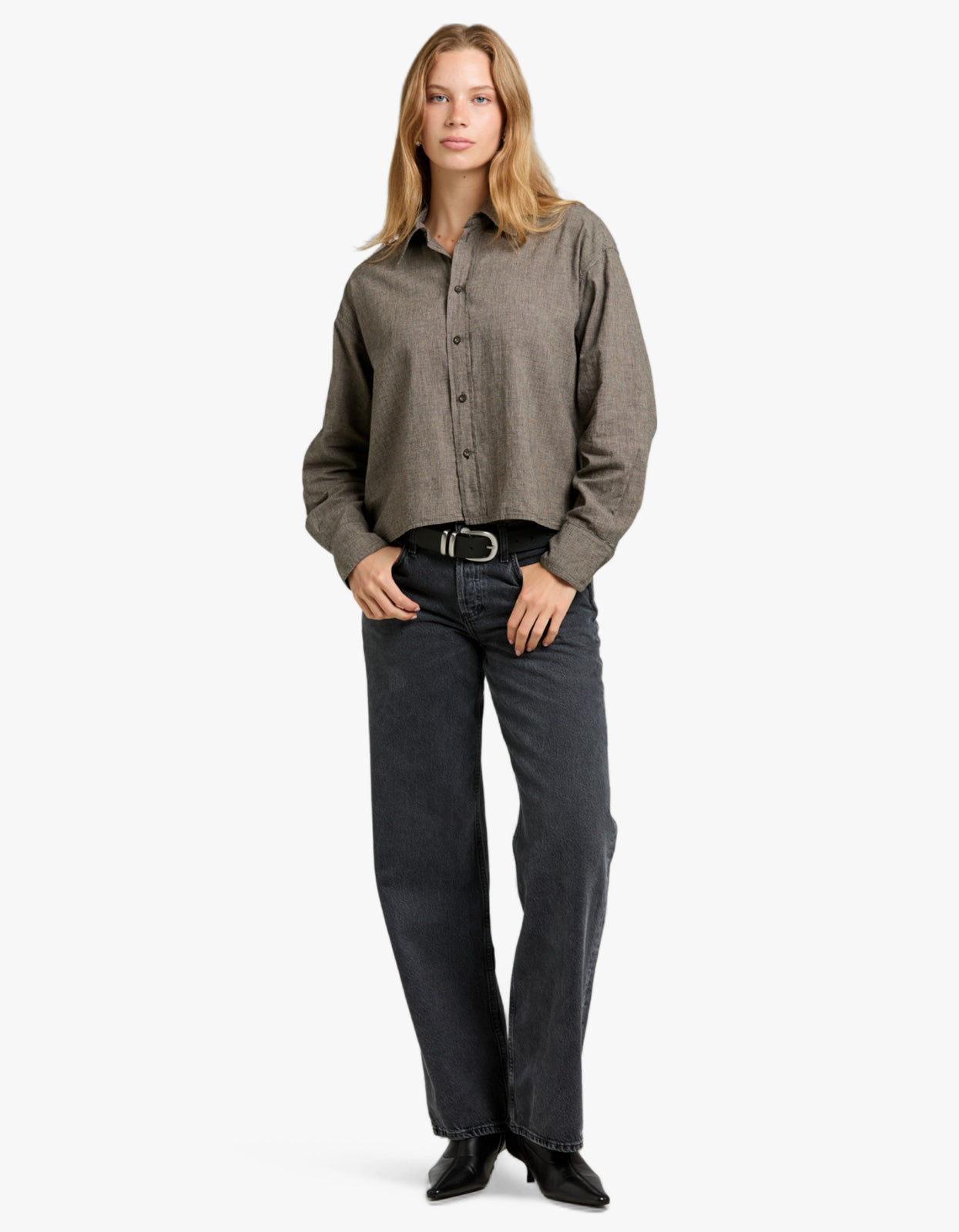 Mini Houndstooth Crop Shirt - Black/Natural Mini Houndstooth