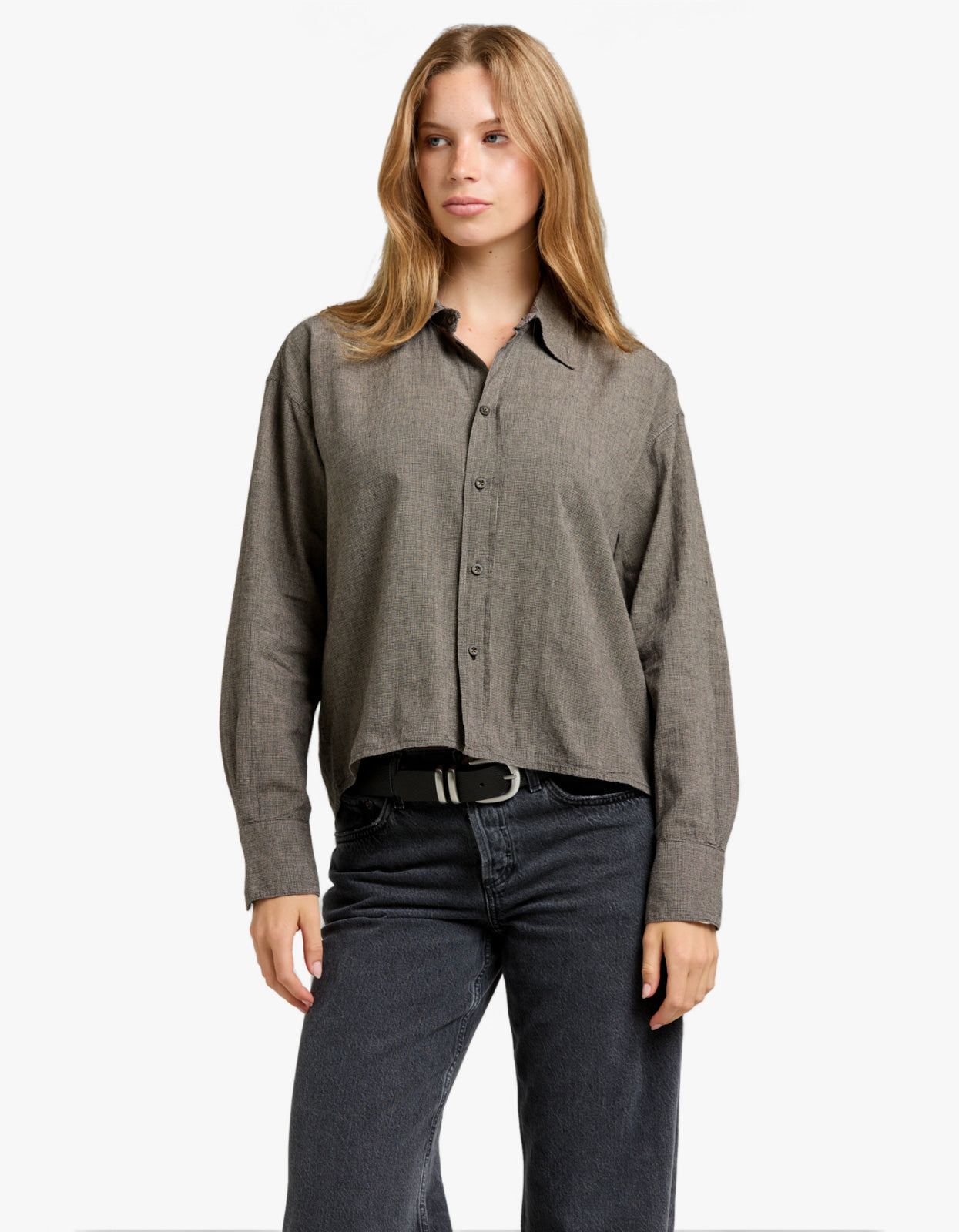 Mini Houndstooth Crop Shirt - Black/Natural Mini Houndstooth