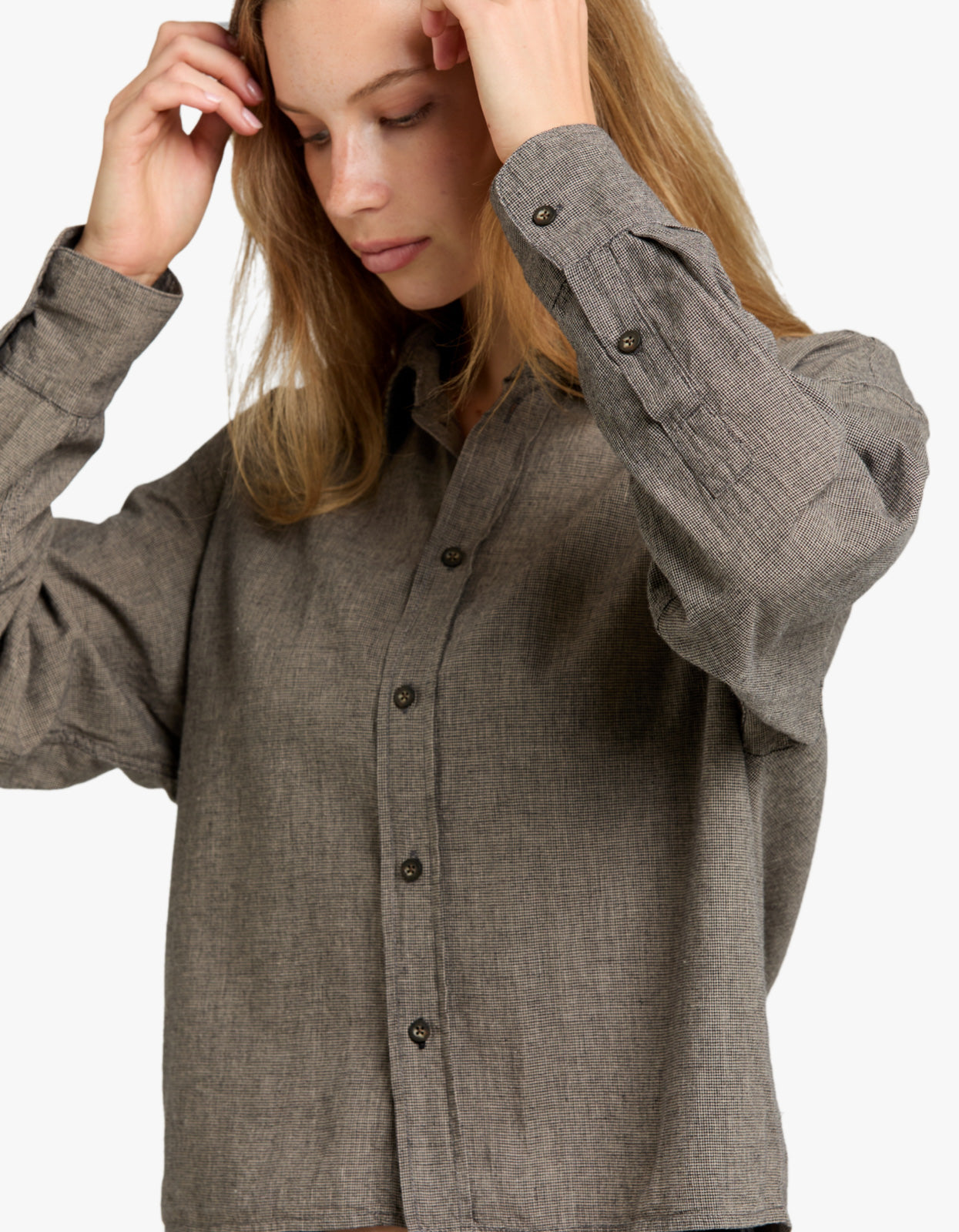 Mini Houndstooth Crop Shirt - Black/Natural Mini Houndstooth