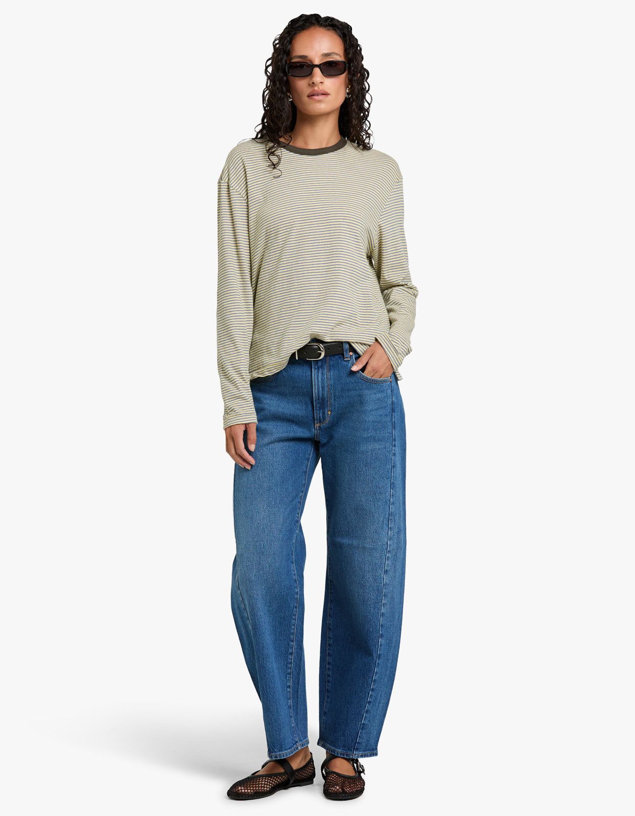 Stripe Boyfriend Htg L/S T-S - Yellow/Purple