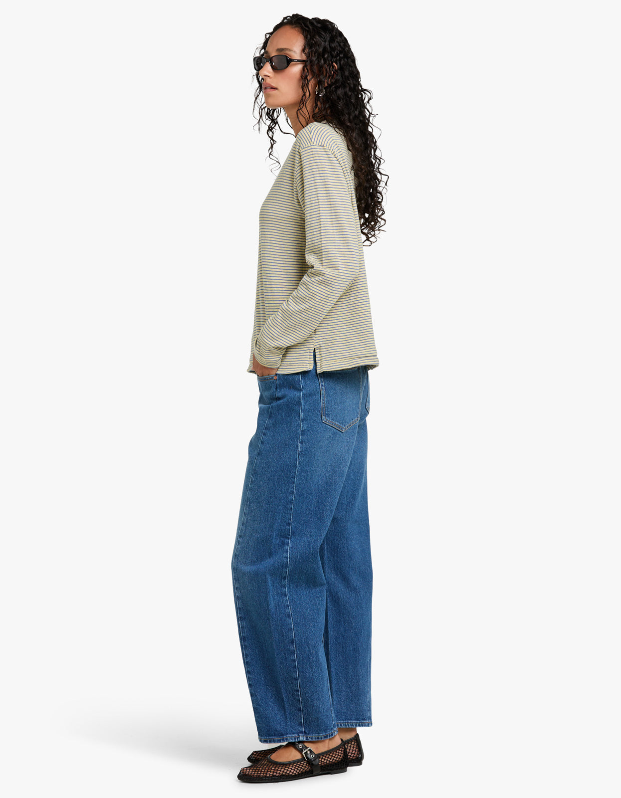 Stripe Boyfriend Htg L/S T-S - Yellow/Purple