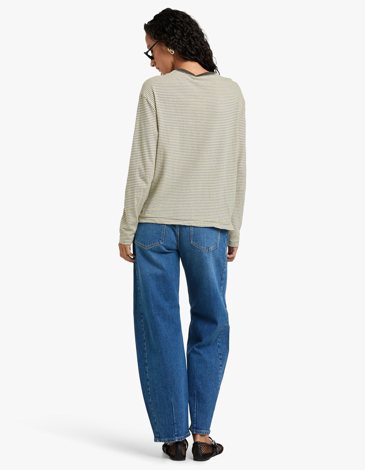 Stripe Boyfriend Htg L/S T-S - Yellow/Purple