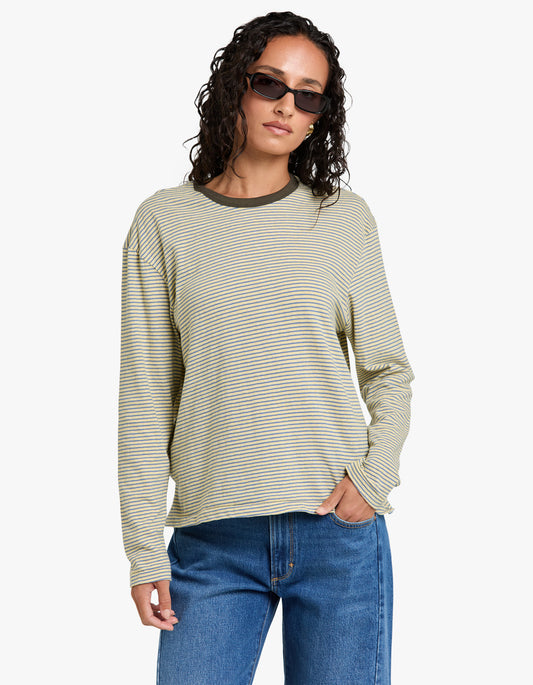 Stripe Boyfriend Htg L/S T-S - Yellow/Purple