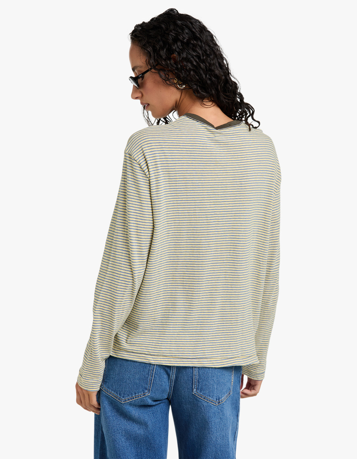 Stripe Boyfriend Htg L/S T-S - Yellow/Purple