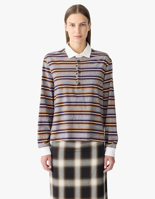 Vintage Stripe L/S Polo - Purple/Gold Stripe