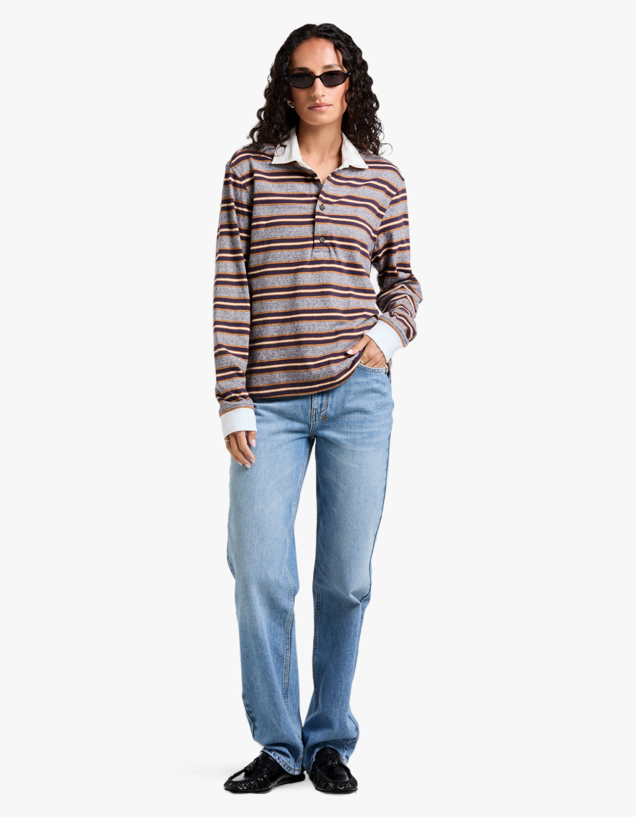 Vintage Stripe L/S Polo - Purple/Gold Stripe