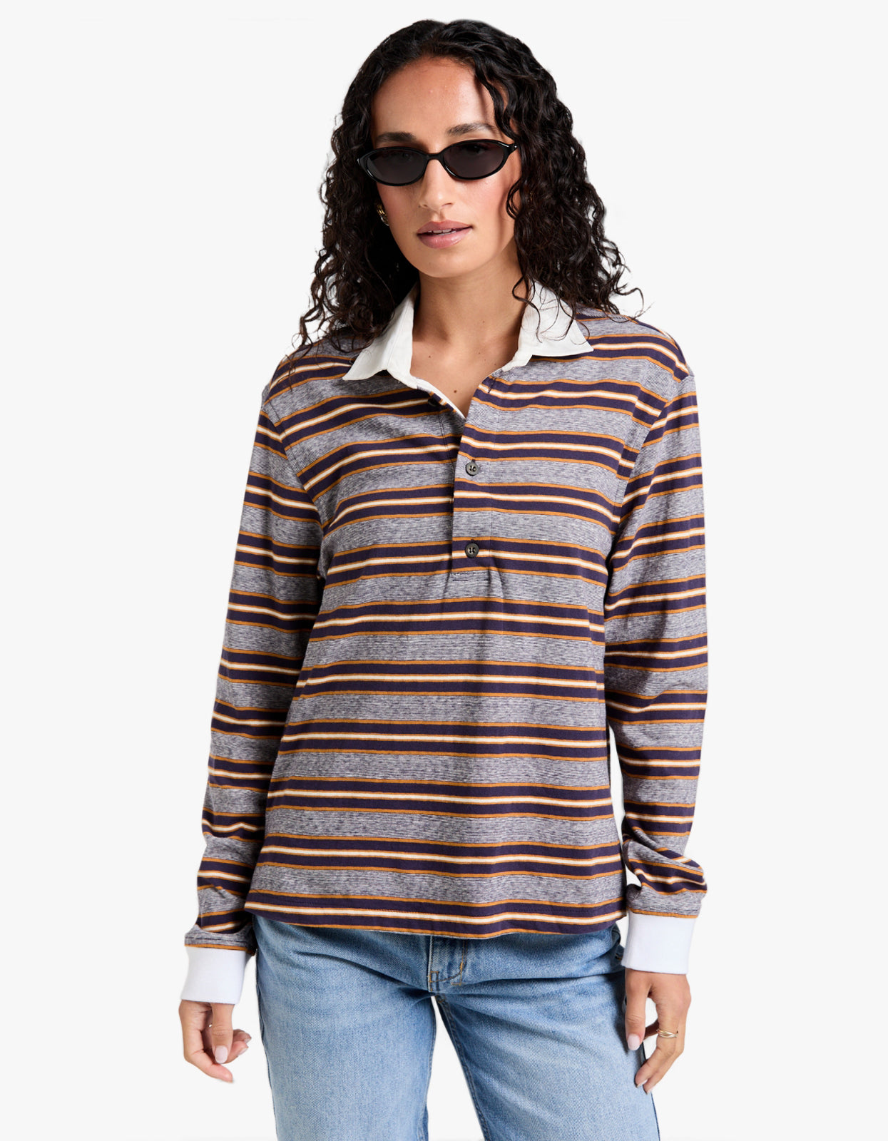 Vintage Stripe L/S Polo - Purple/Gold Stripe