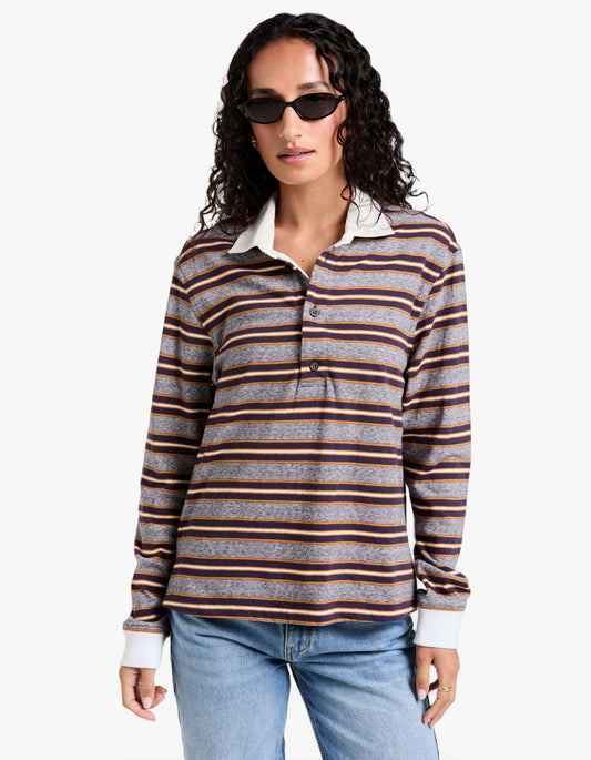 Vintage Stripe L/S Polo - Purple/Gold Stripe