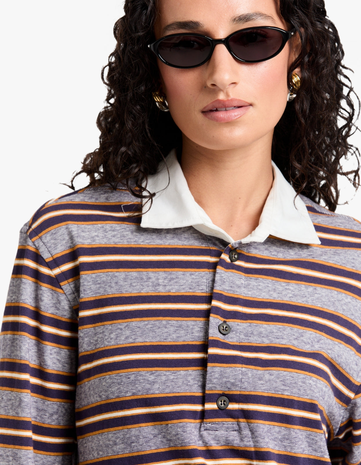 Vintage Stripe L/S Polo - Purple/Gold Stripe