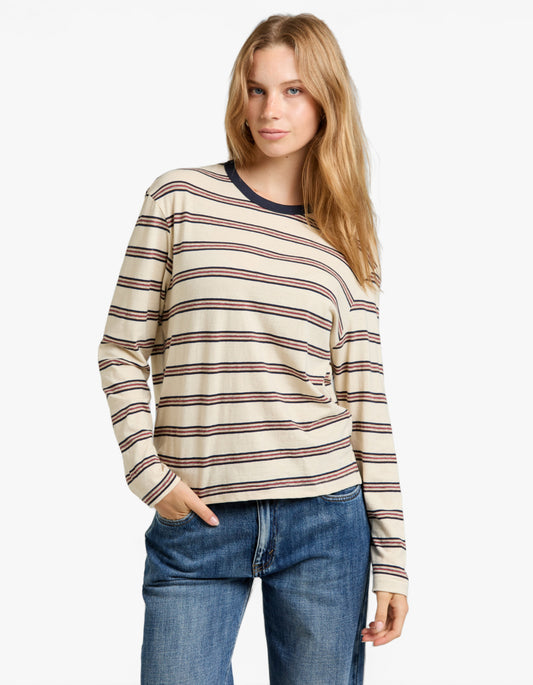 Stripe Boyfriend Htg L/S T-Shirt - Navy/Red/Natural
