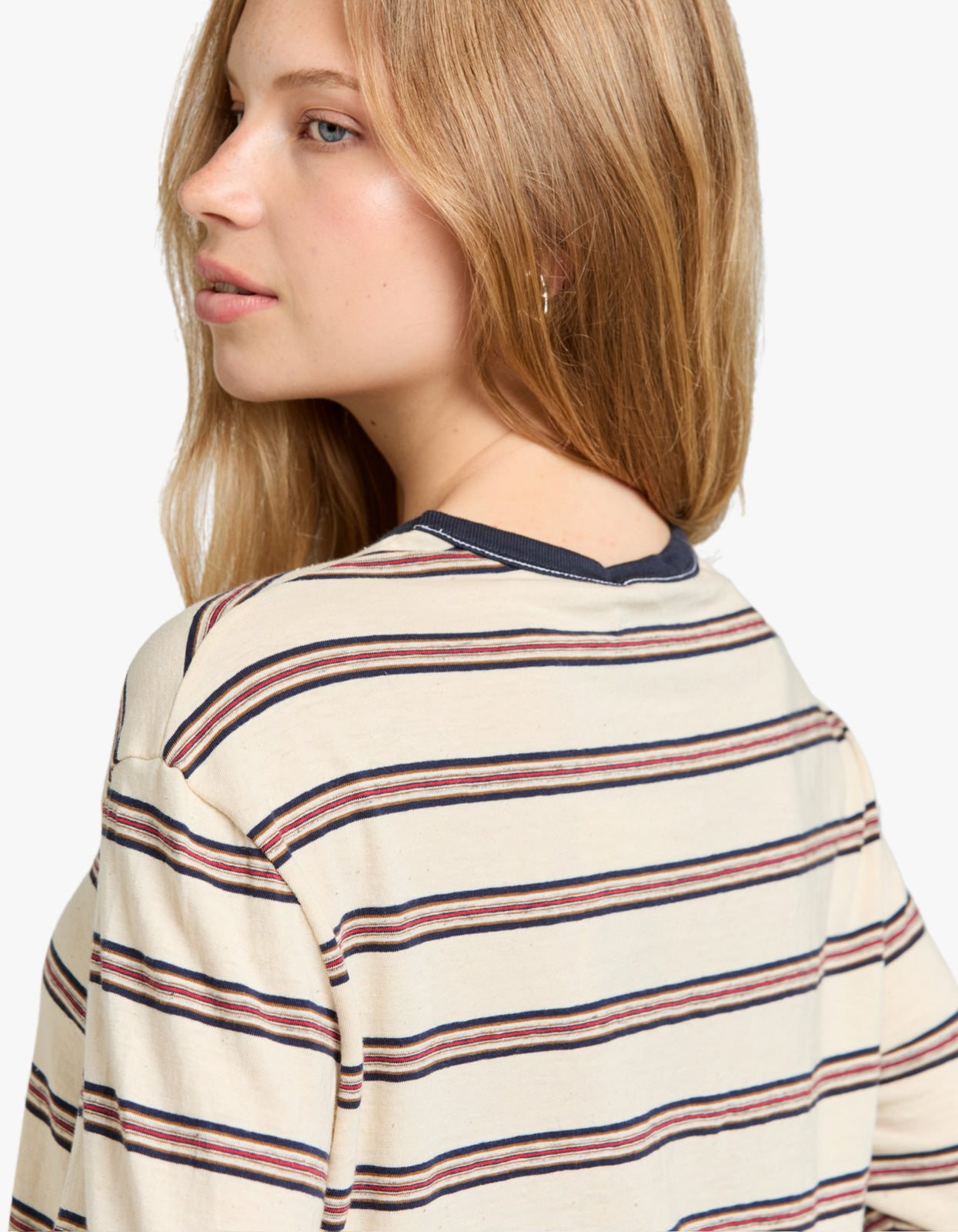 Stripe Boyfriend Htg L/S T-Shirt - Navy/Red/Natural