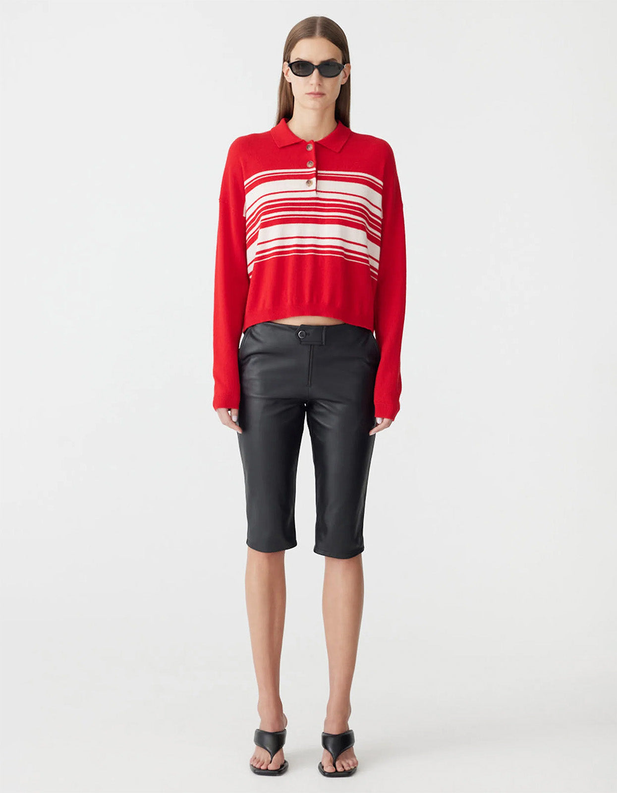 Lightweight Wool Cashmere Polo - Red/Natural