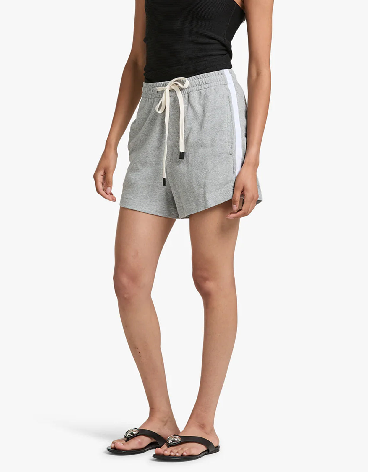 French Terry Side Stripe Short - Grey Marle/ White