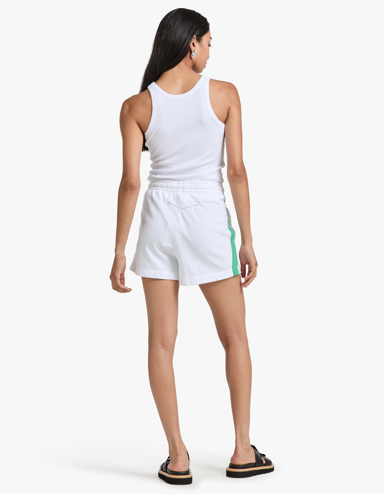 French Terry Side Stripe Short - White/Aloe Vera