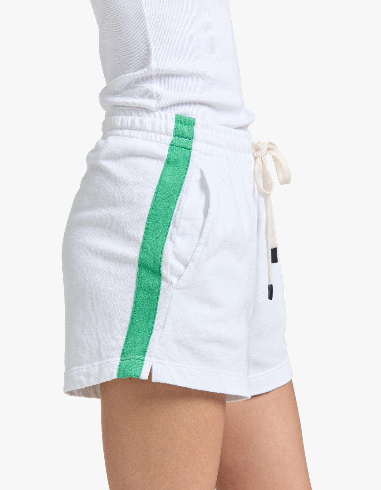 French Terry Side Stripe Short - White/Aloe Vera