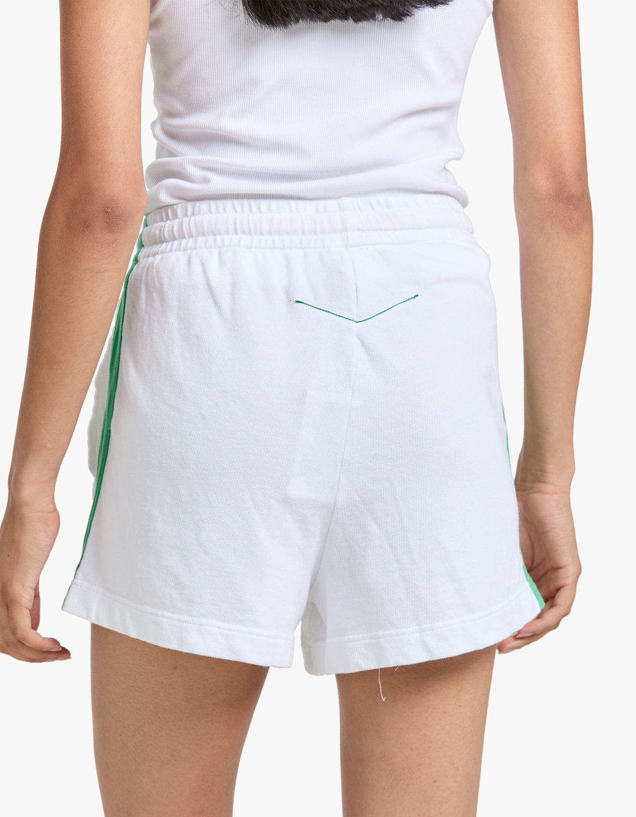 French Terry Side Stripe Short - White/Aloe Vera