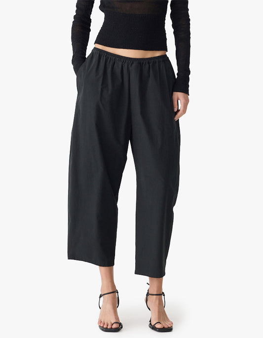 Crushed Cotton Gathered Pant - Black