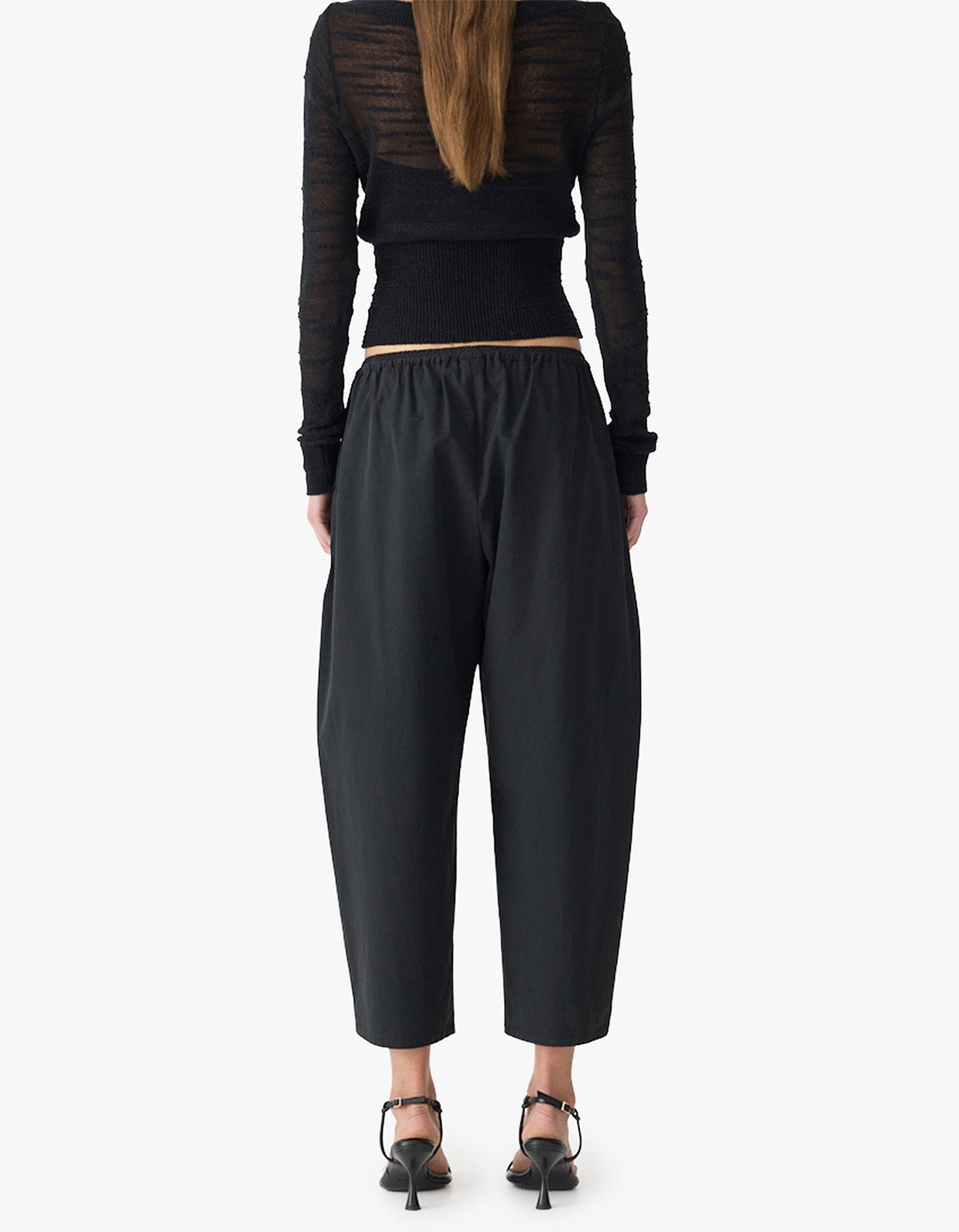 Crushed Cotton Gathered Pant - Black