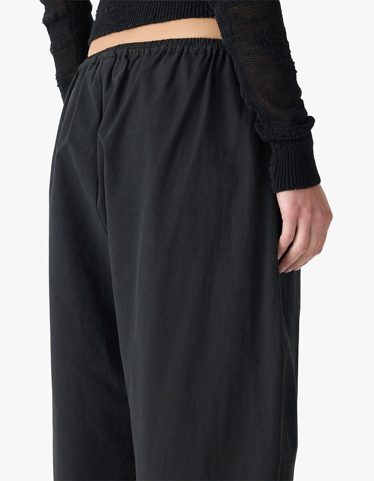 Crushed Cotton Gathered Pant - Black