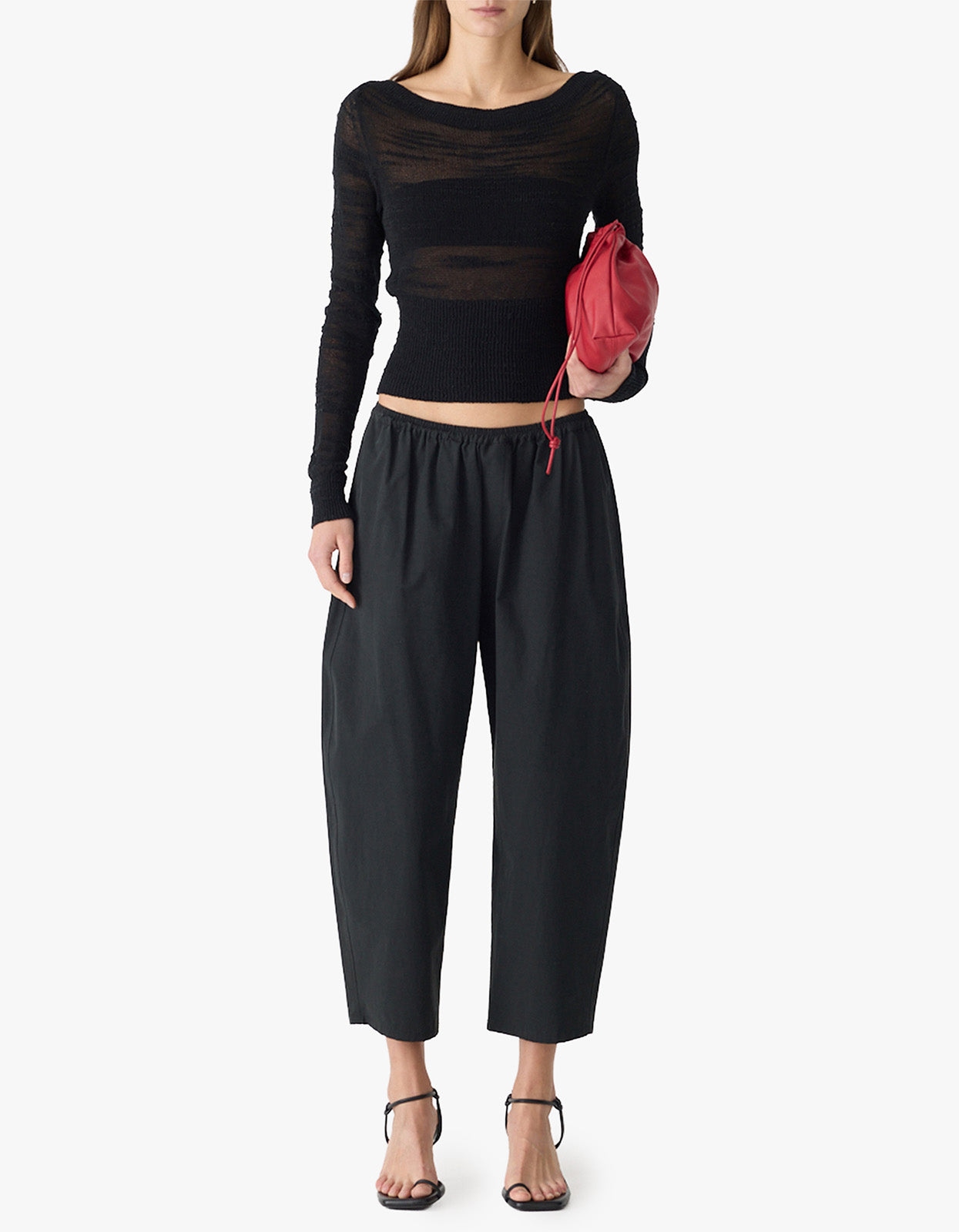 Crushed Cotton Gathered Pant - Black