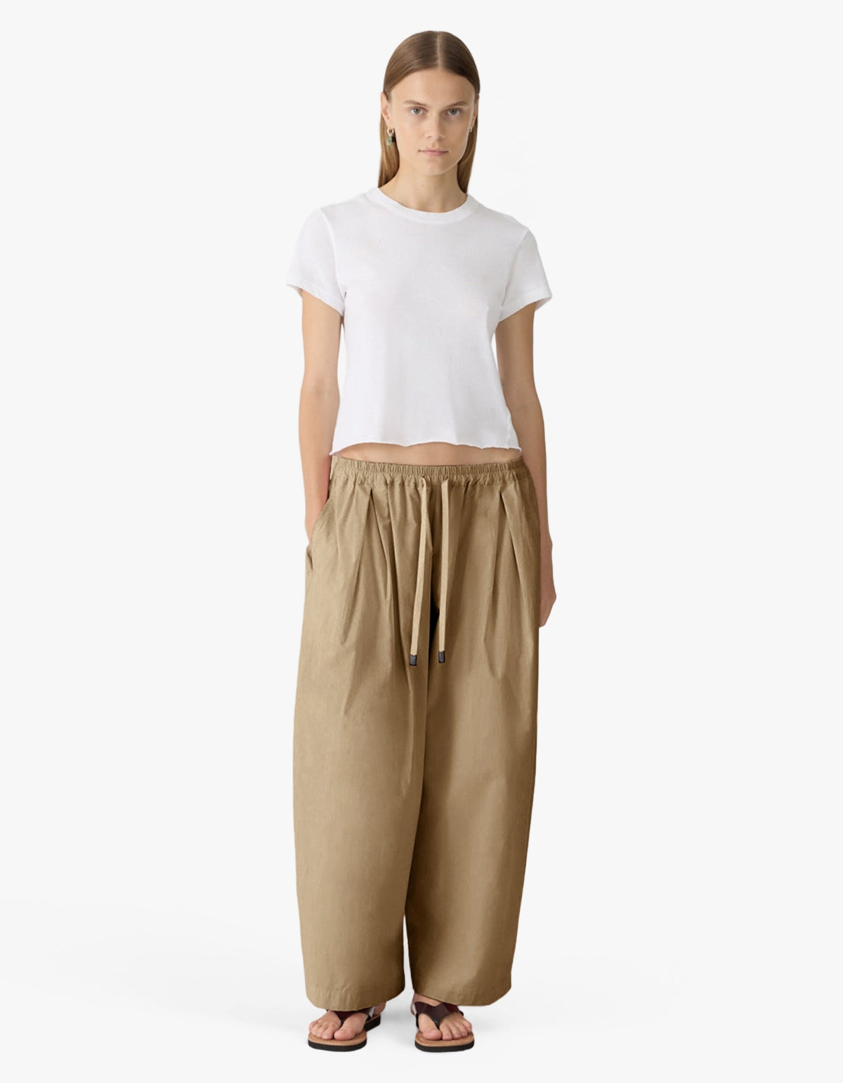Crushed Cotton Pleated Pant - Taupe