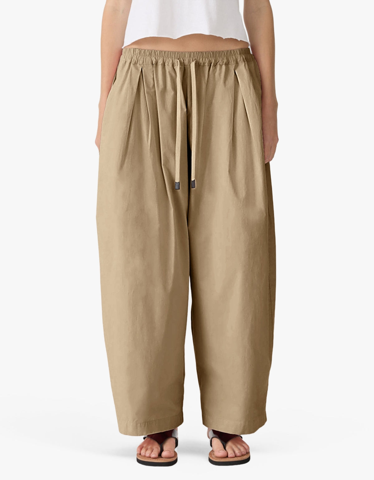 Crushed Cotton Pleated Pant - Taupe
