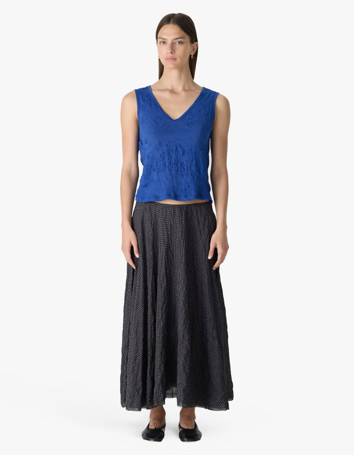 Crinkle V-Neck Tank - Cobalt