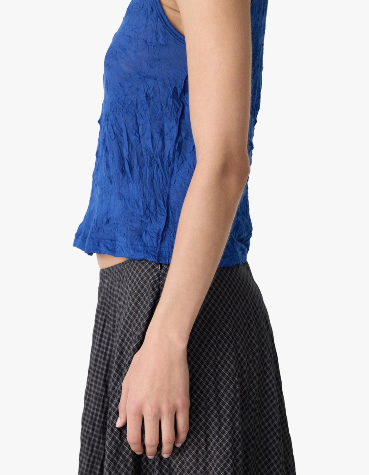 Crinkle V-Neck Tank - Cobalt