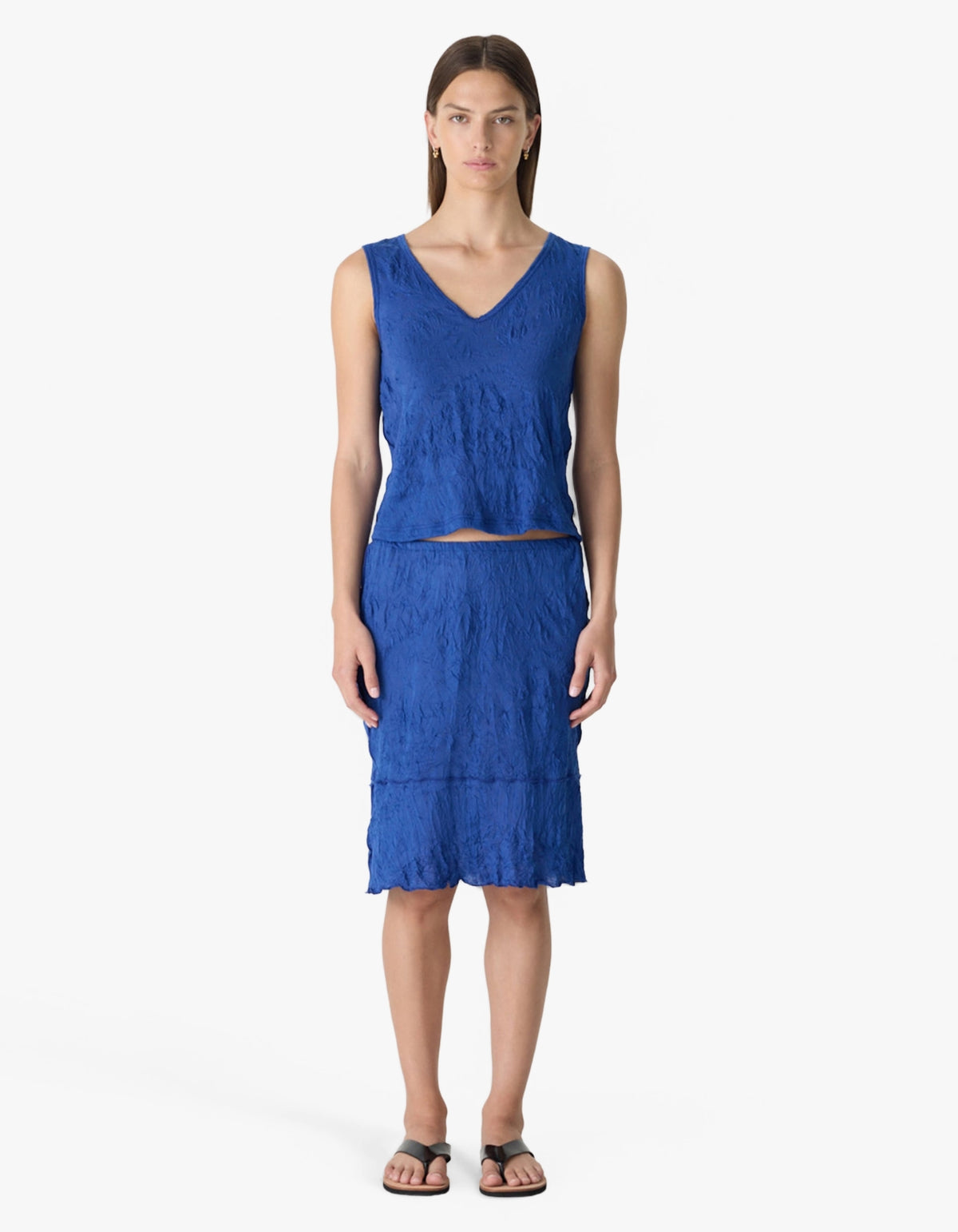 Crinkle V-Neck Tank - Cobalt