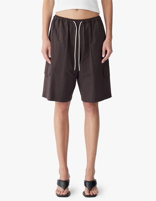 Crushed Cotton Cargo Short - Chocolate Brown