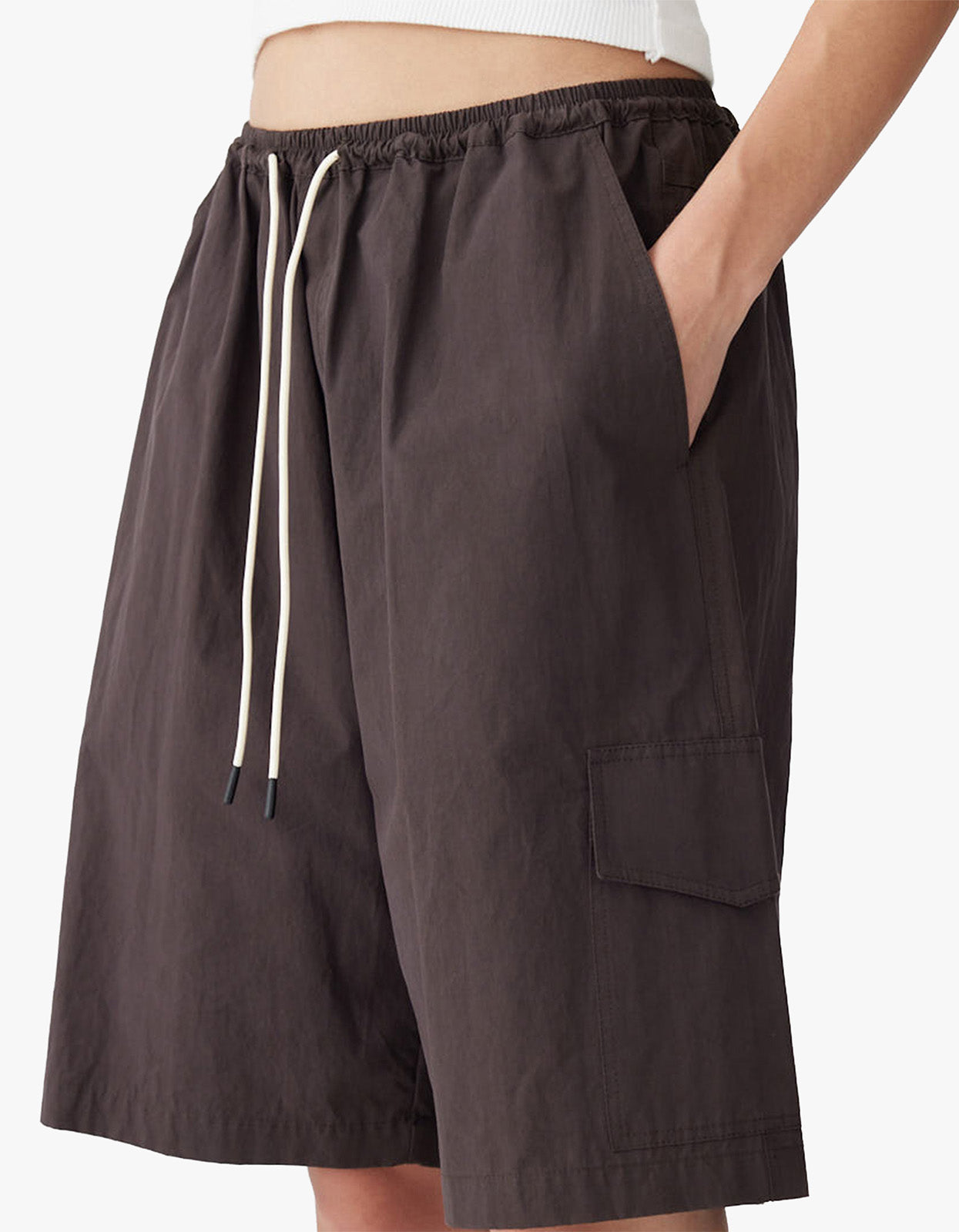 Crushed Cotton Cargo Short - Chocolate Brown