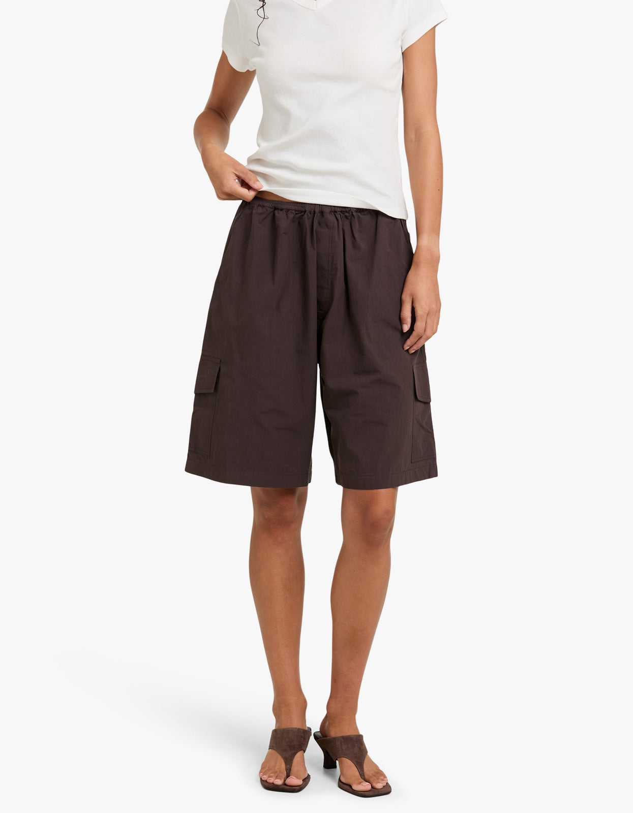 Crushed Cotton Cargo Short - Chocolate Brown