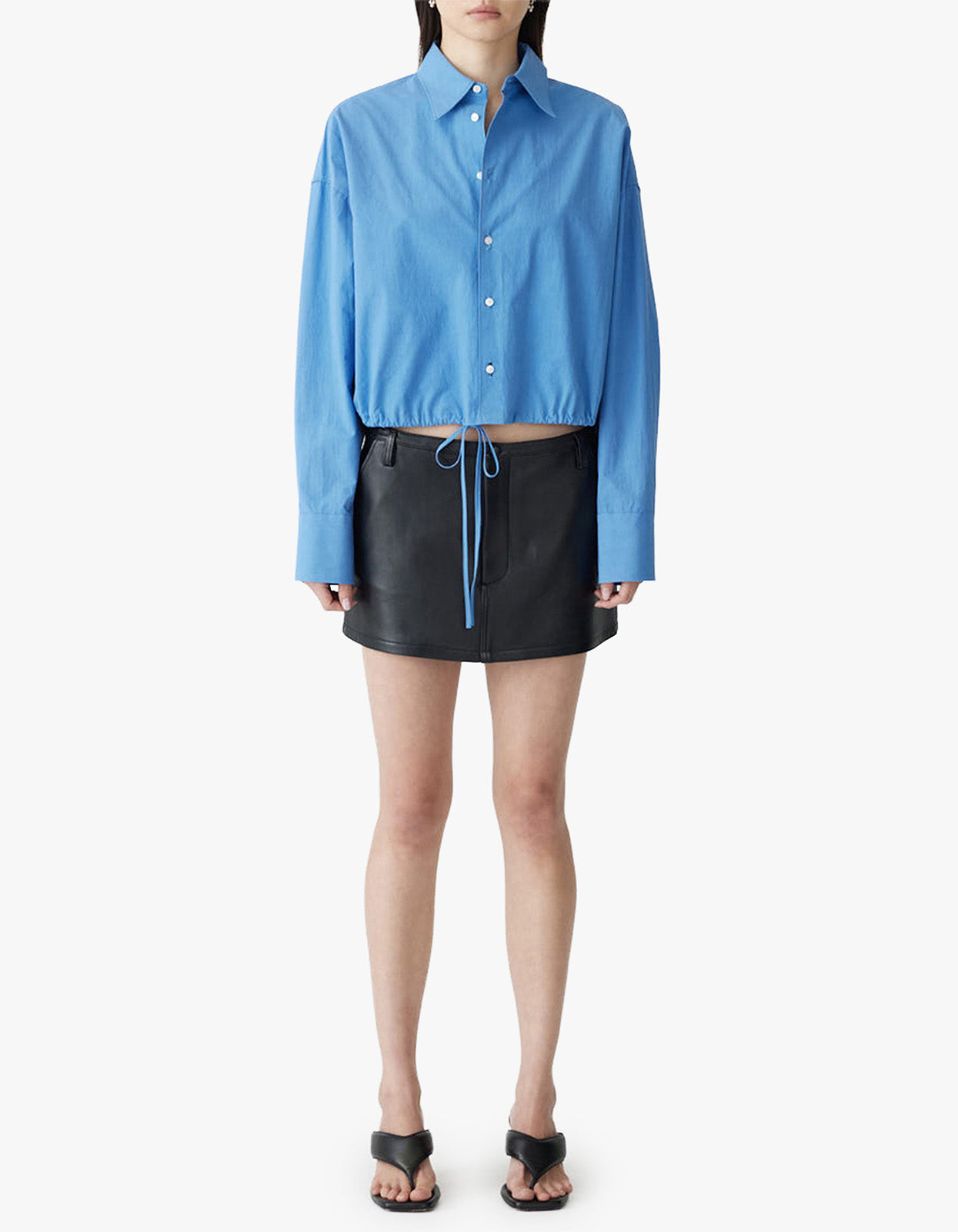 Crushed Cotton Gathered Shirt - Cornflower